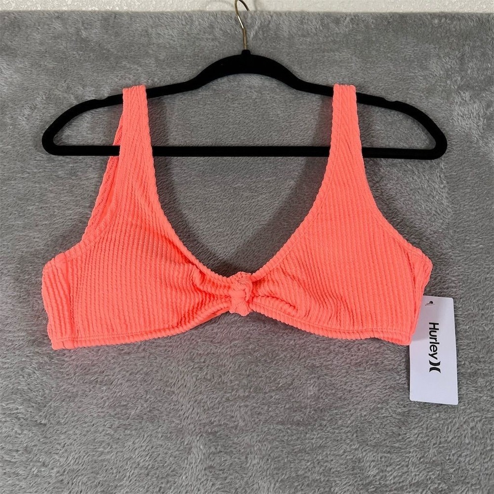 Hurley Women's Bikini Top Orange Knot Front Size‎ L NEW